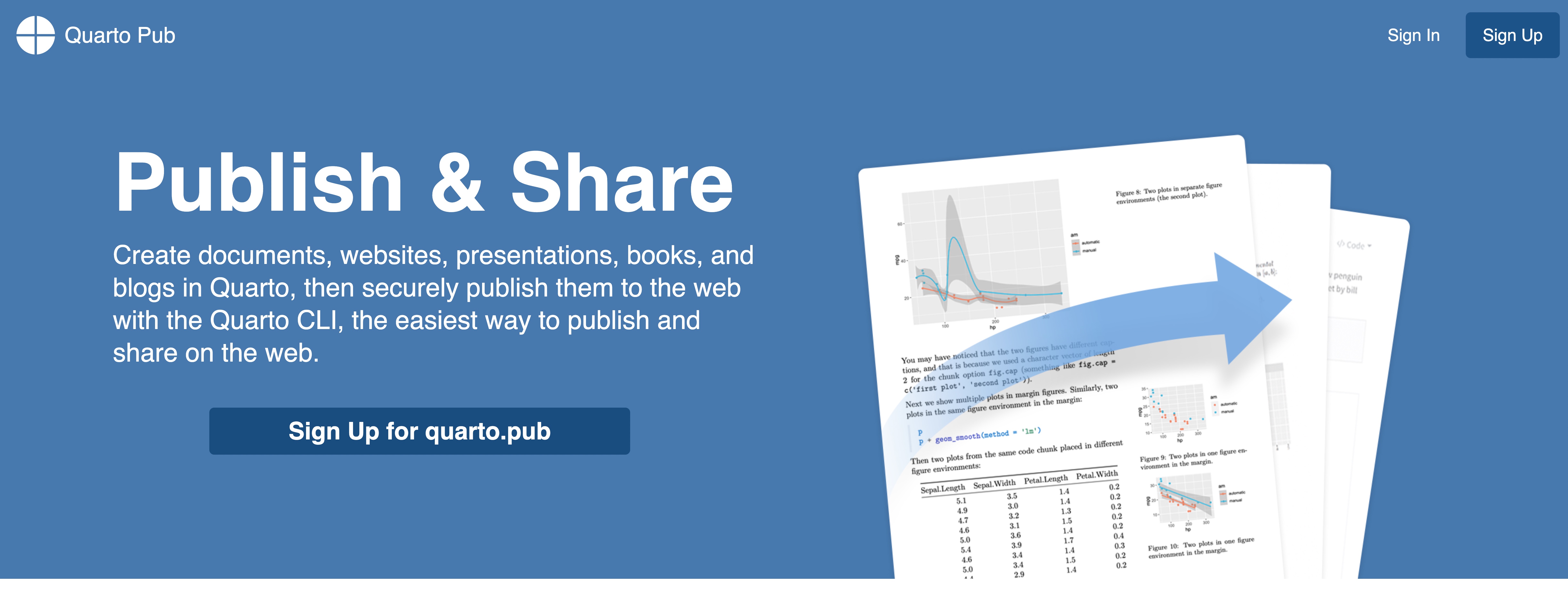 Screenshot of the quartopub.com website